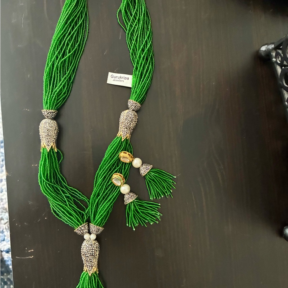 Green and Silver Multi-Strand Necklace with Bohemian Flair